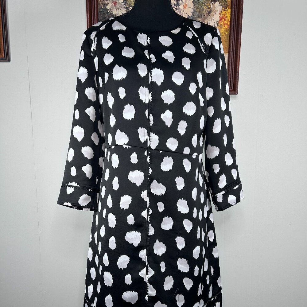 Banana Republic A-Line Dress Women's 8 Round Neck Black White Spots Lined